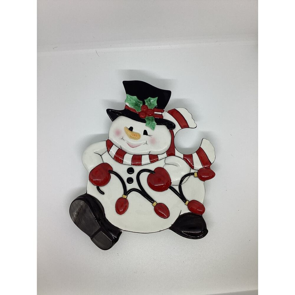 Fitz and Floyd 2006 Snowman "Cheers" Wine and Horsdoeuvre Plate